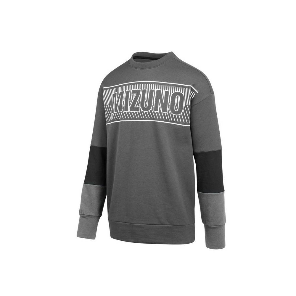 Womens Mizuno MZ1 Tokyo Fleece Crew Tops Grey/Black Philippines (ZRFLBC510)